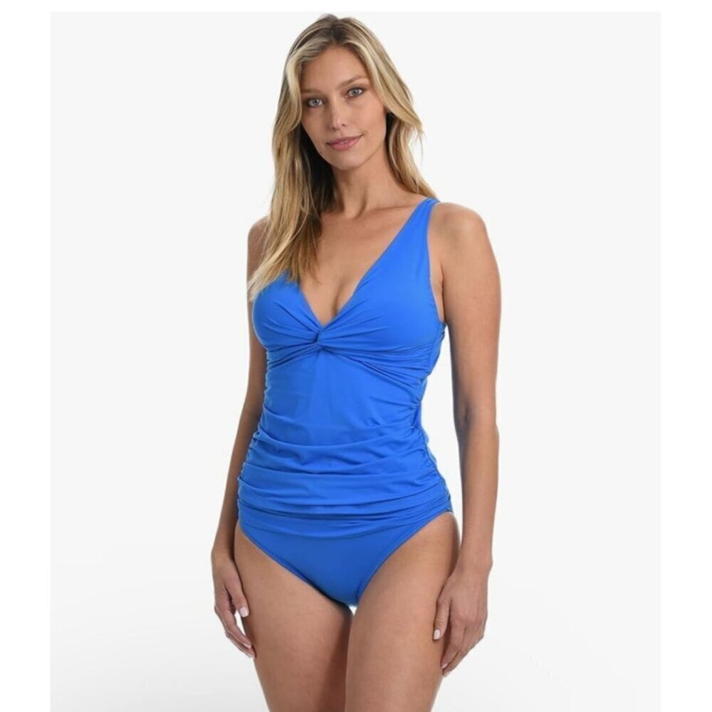 La Blanca Twist Front Tankini Swimsuit TOP SZ 6 Blue Tie Back NEW - Picture 1 of 12
